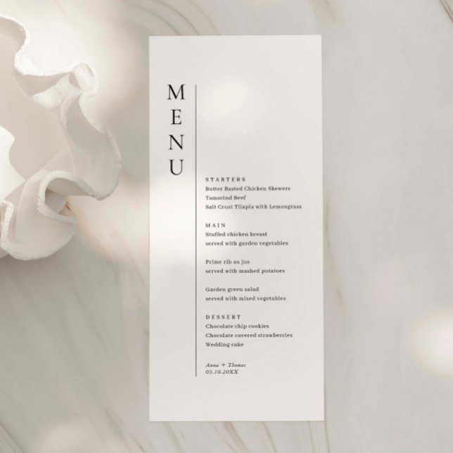 Cartão de Menu de Casamento Simples Minimalista (Criador carregado)