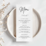 Cartão de Menu de Casamento Simples Minimalista<br><div class="desc">Projetado para coordenar com nossa coleção Minimalista All In One, este cartão de menu personalizável de correspondência apresenta um layout simples e limpo, com fonte clássica. Para personalização mais avançada deste design, por exemplo, alteração do layout, da fonte ou do tamanho do texto, clique no botão "PERSONALIZAR" acima. Por favor,...</div>