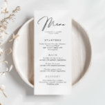 Cartão de Menu de Casamento Simples Minimalista<br><div class="desc">Projetado para coordenar com nossa coleção Minimalista All In One, este cartão de menu personalizável de correspondência apresenta um layout simples e limpo, com fonte clássica. Para personalização mais avançada deste design, por exemplo, alteração do layout, da fonte ou do tamanho do texto, clique no botão "PERSONALIZAR" acima. Por favor,...</div>