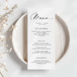 Cartão de Menu de Casamento Simples Minimalista<br><div class="desc">Projetado para coordenar com nossa coleção Minimalista All In One, este cartão de menu personalizável de correspondência apresenta um layout simples e limpo, com fonte clássica. Para personalização mais avançada deste design, por exemplo, alteração do layout, da fonte ou do tamanho do texto, clique no botão "PERSONALIZAR" acima. Por favor,...</div>
