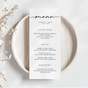 Cartão de Menu de Casamento Simples Minimalista
