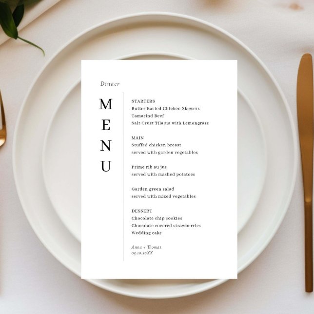 Cartão de Menu de Casamento Simples Minimalista (Criador carregado)