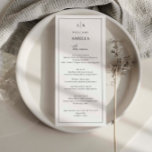 Cartão de Menu de Casamento Simples Minimalista<br><div class="desc">Projetado para coordenar com nossa coleção Minimalista All In One, este cartão de menu personalizável de correspondência apresenta um layout simples e limpo, com fonte clássica. Para personalização mais avançada deste design, por exemplo, alteração do layout, da fonte ou do tamanho do texto, clique no botão "PERSONALIZAR" acima. Por favor,...</div>