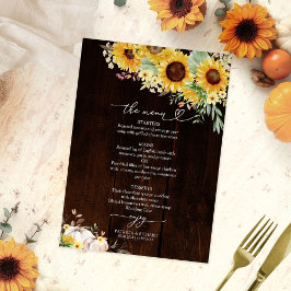 Cartão de Menu de Casamento Sunflower Pumpkin Burg