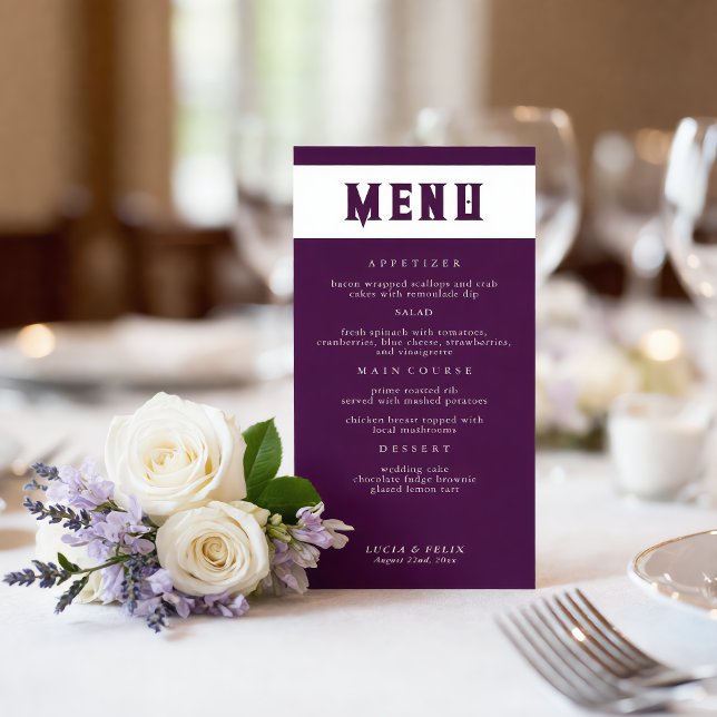 Cartão de Menu de Casamento Tipografia Carmesim Re (Criador carregado)