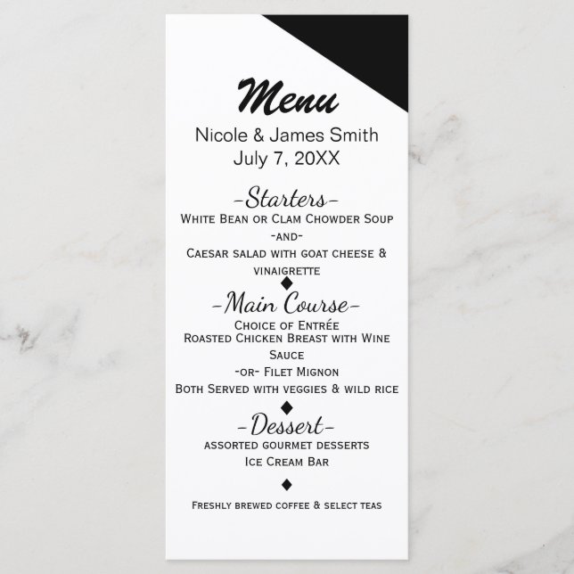 Cartão de Menu de Casamento Triângulo Clássico Pre (Frente)