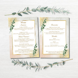 Cartão de Menu de Casamento Verde e Dourado Elegan