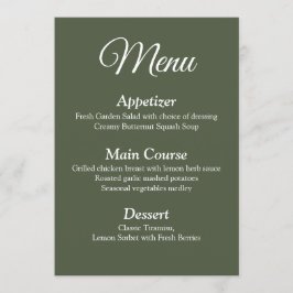 Cartão de Menu de Casamento Verde Oleícola Elegant