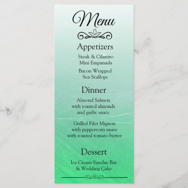 Cartão de Menu de Casamento Verde Preto Elegante D (Frente)