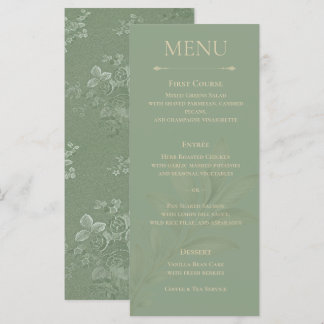 Cartão de Menu de Casamento Verde Sage Minimalista