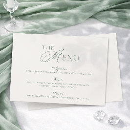 Cartão de Menu de Casamento Verde Sage Minimalista