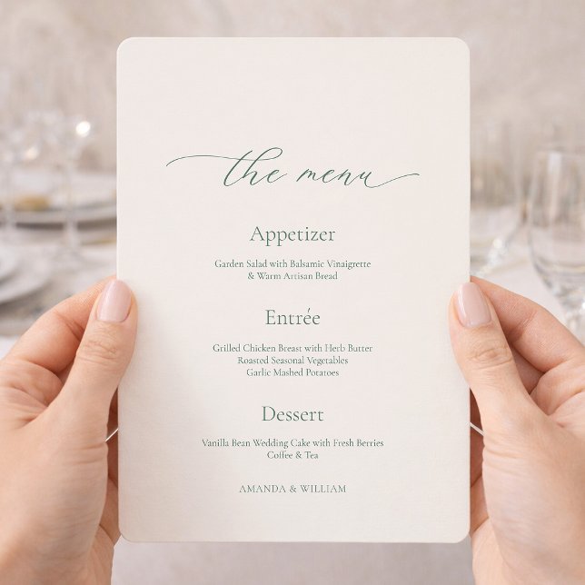 Cartão de Menu de Casamento Verde Sage Minimalista (Criador carregado)