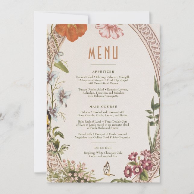Cartão de Menu de Casamento Vintage (Frente)