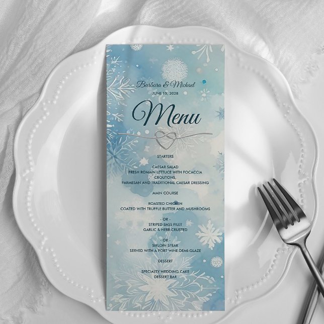 Cartão de Menu de Casamento Winter Wonderland (Criador carregado)