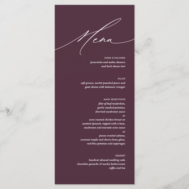 Cartão de menu de cerimônia de casamento com rotei (Frente)