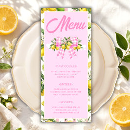 Cartão de Menu de Chá de Bebê com Laço Gingham Ros