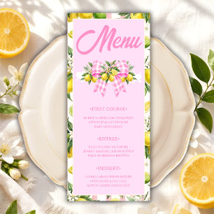 Cartão de Menu de Chá de Bebê com Laço Gingham Ros