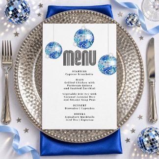 Cartão de Menu de Chá de Bebê Disco Retro Bola de
