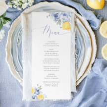 Cartão de Menu de Chá de Noiva Floral Azul Limão