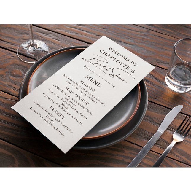Cartão de Menu de Chá de Noiva Minimalista (Criador carregado)
