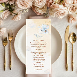 Cartão de Menu de Chuvada de Bebê Elefante Azul Nu