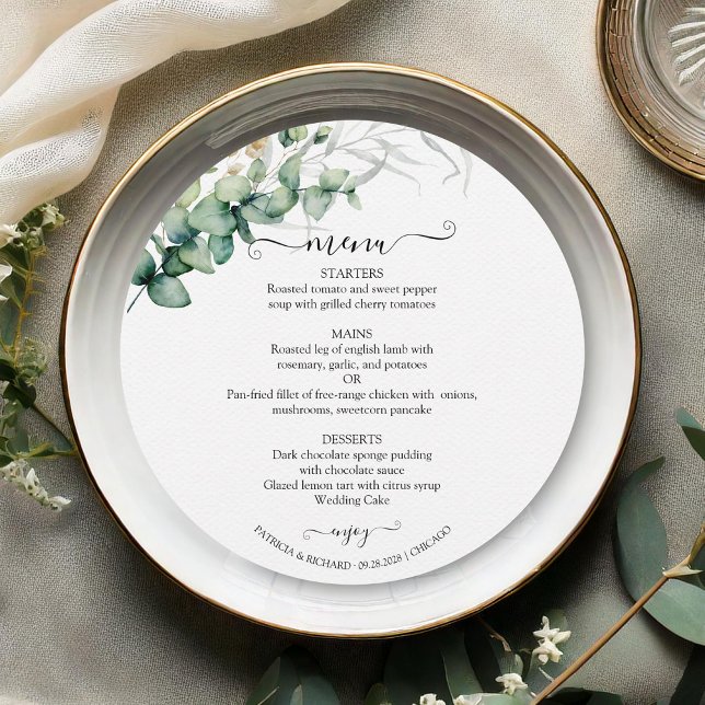 Cartão de Menu de Círculo de Casamento de Verdura  (Criador carregado)