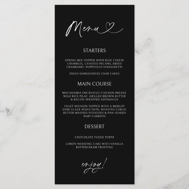 Cartão de Menu de Coração Mínimo Recepção Jantar F (Frente)