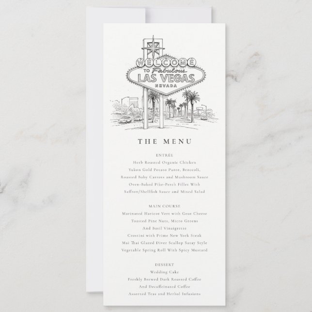 Cartão de Menu de Esboço de Casamento em Las Vegas (Frente)