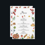 Cartão de Menu de Estilo Italiano Pasta Pizza<br><div class="desc">Menu com pizza de macarrão e ilustrações de comida italianas.</div>