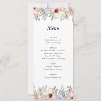 Cartão de Menu de Evento Floral Pastel Elegante