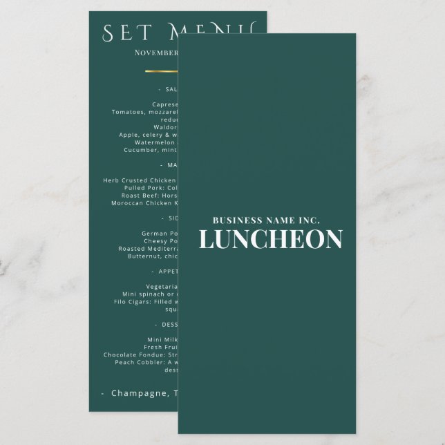 Cartão de Menu de Evento Teal Elegante Casamento C (Frente/Verso)