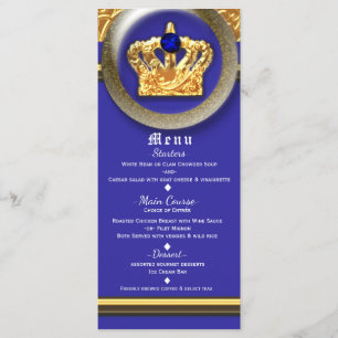 Cartão de Menu de Festa de Aniversário Coroa Azul