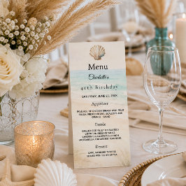 Cartão de menu de festa de aniversário na praia