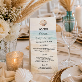 Cartão de menu de festa de bebê na praia