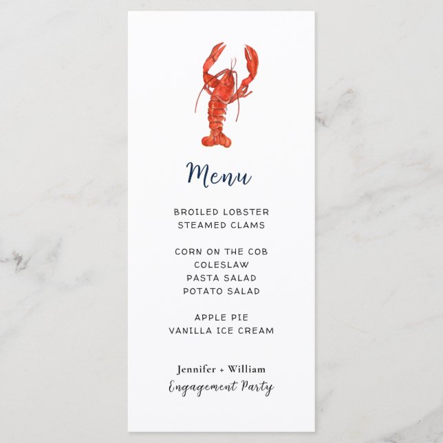 Cartão de Menu de Festa de Mariscos com Lagosta (Frente)