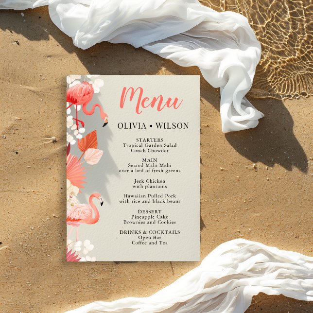 Cartão de Menu de Festa do Flamingo Tropical (Criador carregado)