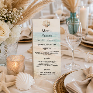 Cartão de menu de festa na praia para chá de noiva