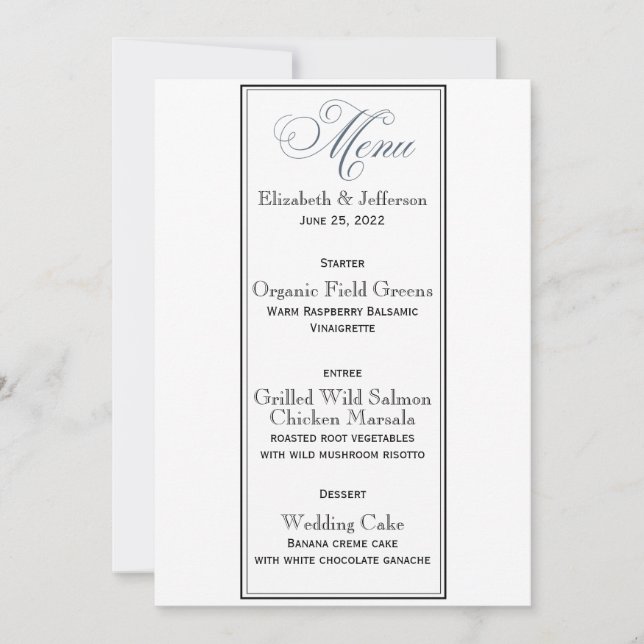 Cartão de Menu de Festa ou Casamento Azul Ardesia (Frente)