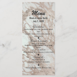 Cartão de Menu de Festa Rosa Glam Mármore Dourado