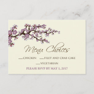 Cartão de MENU de Flores de Cerejeira (lavanda)
