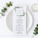 Cartão de Menu de Folhagem Verde Eucalyptus<br><div class="desc">Este cartão de menu apresenta cor d'água pintada de eucalipto,  folhagem verde e um quadro quadrado. Para personalização mais avançada deste design,  clique no link "Personalizar mais". Itens correspondentes também estão disponíveis.</div>