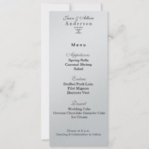 Cartão de Menu de Gelo Prateado para Casamentos e