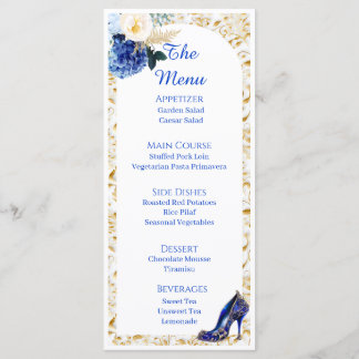 Cartão de Menu de Jantar Borboleta Azul Real Doura