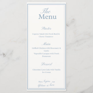 Cartão de Menu de Jantar de Casamento Azul Poeira