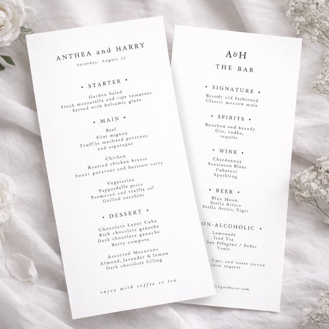 Cartão de Menu de Jantar de Casamento com Serif Mo (Criador carregado)