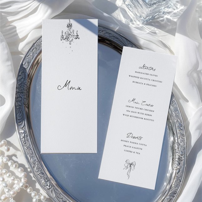 Cartão de Menu de Jantar de Casamento Desenhado à  (Hand Drawn Black & White Wedding Dinner Menu Card)