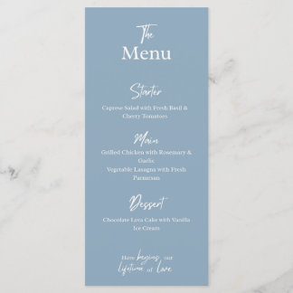 Cartão de Menu de Jantar de Casamento em azul empo