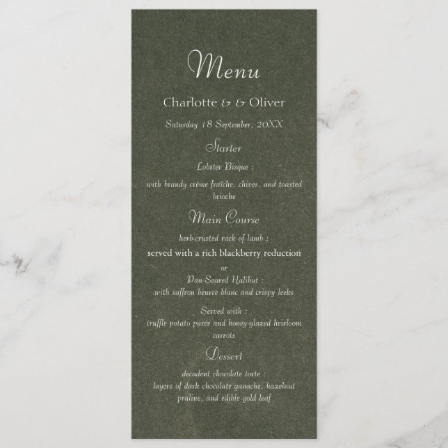 Cartão de Menu de Jantar de Casamento Moderno e El (Frente)