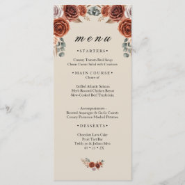 Cartão de Menu de Jantar de Casamento Rosa Laranja