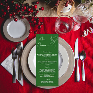 cartão de menu de jantar de veado verde da festa d